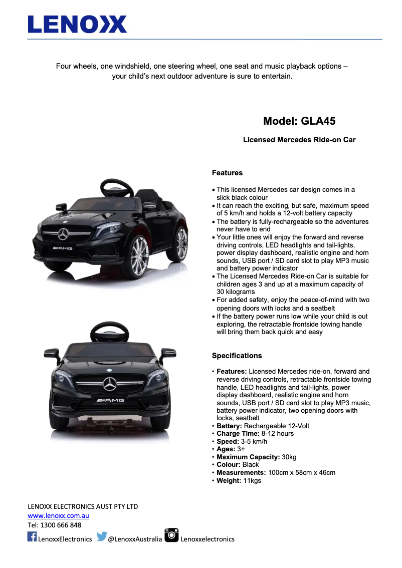 Page n°1 - Fiche technique Lenoxx GLA45