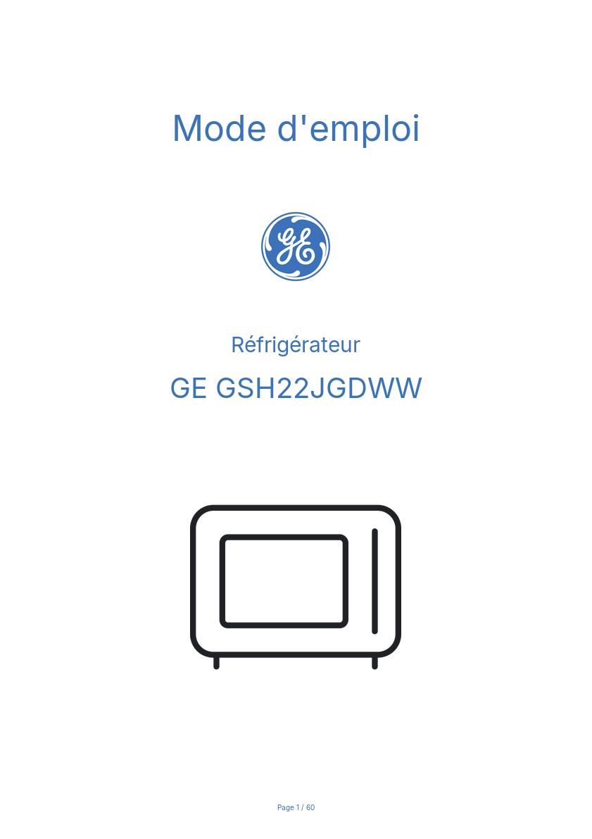 Image de la première page du manuel de l'appareil GSH22JGDWW