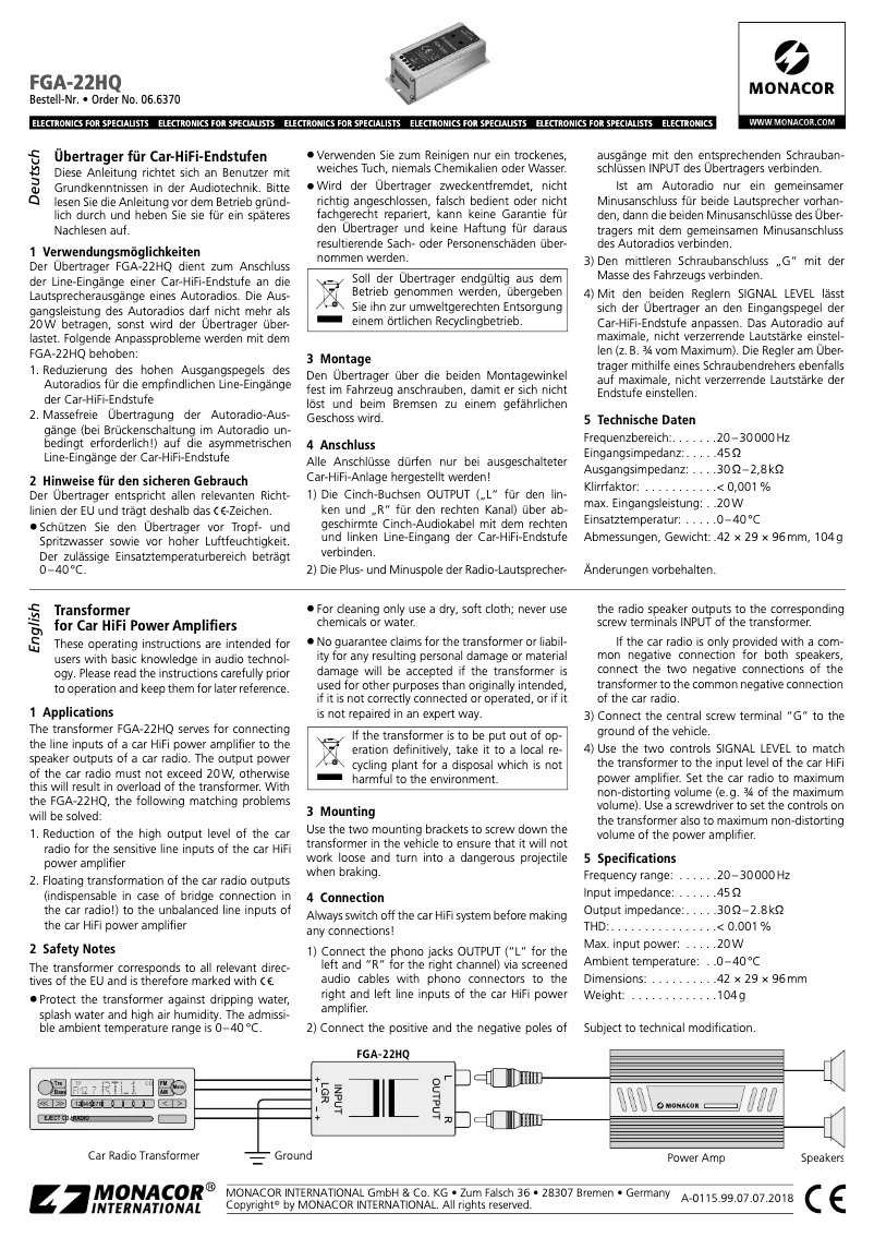 Page n°1 - Manuel utilisateur Monacor FGA-22HQ
