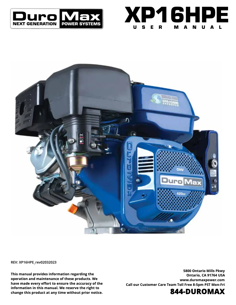 Page n°1 - Manuel utilisateur DuroMax XP16HPE