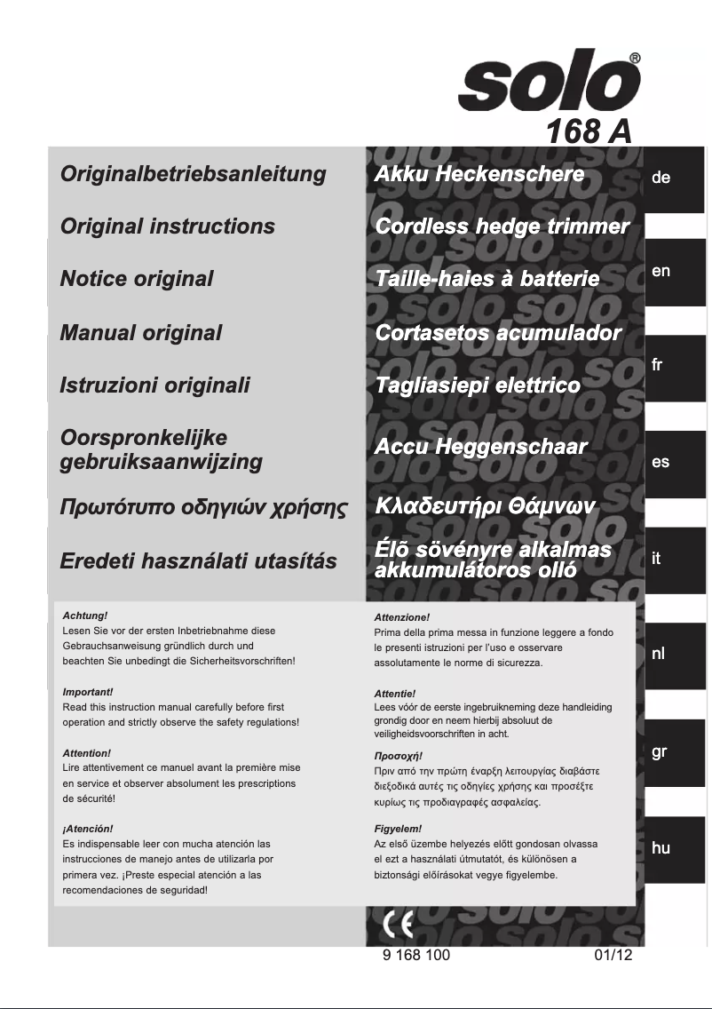 Page 1 de la notice Manuel utilisateur Solo 168 A