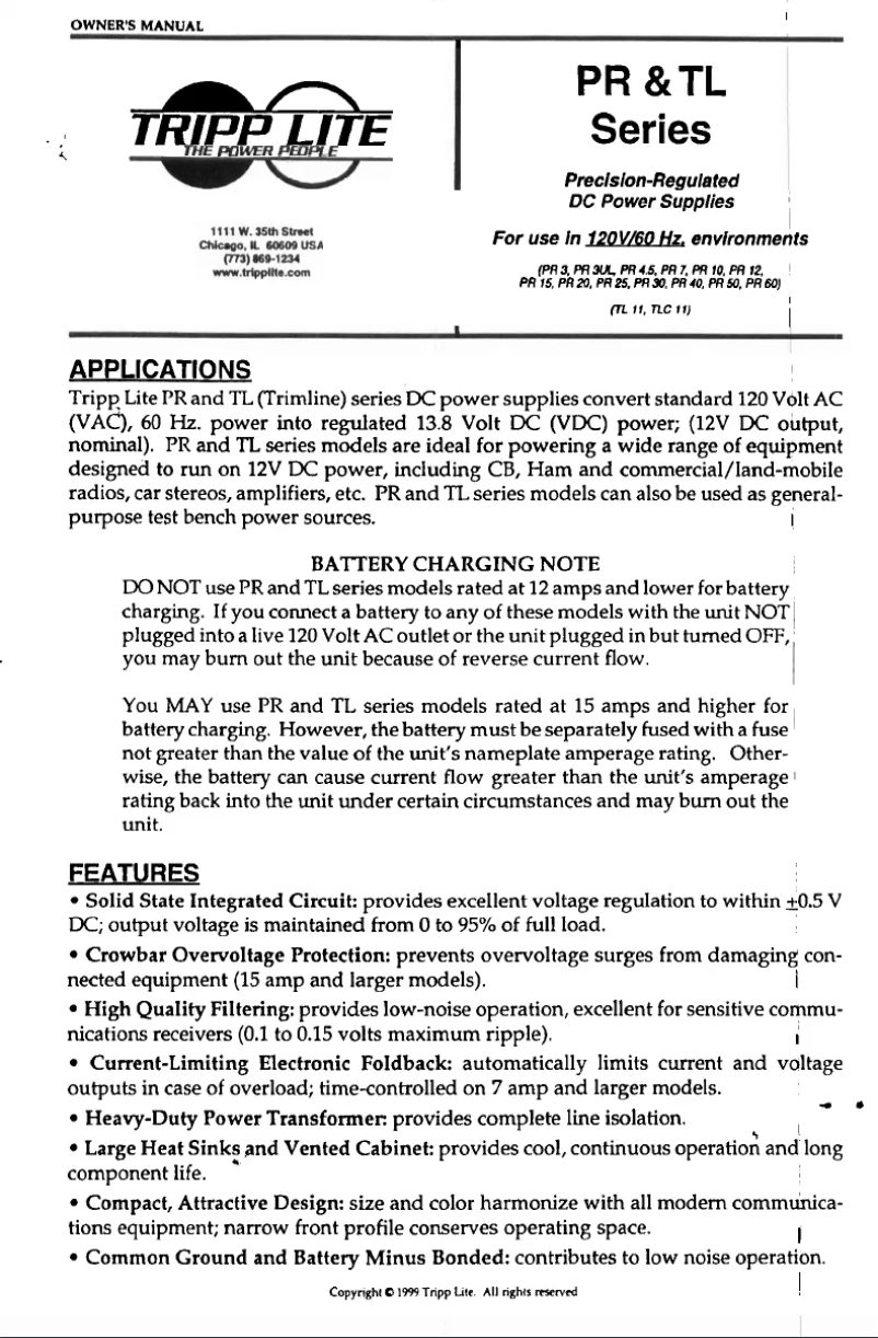 Page n°1 - Manuel utilisateur Tripp Lite PR-3UL