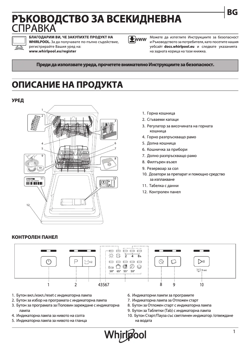 Page 1 de la notice Manuel utilisateur Whirlpool WSFE 2B19 EU