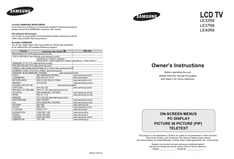 Page n°1 - Manuel utilisateur Samsung LE37R86BC