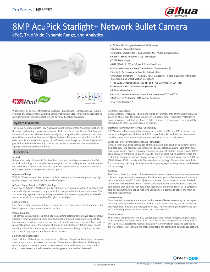 Page n°1 - Fiche technique Dahua Technology N85FF62