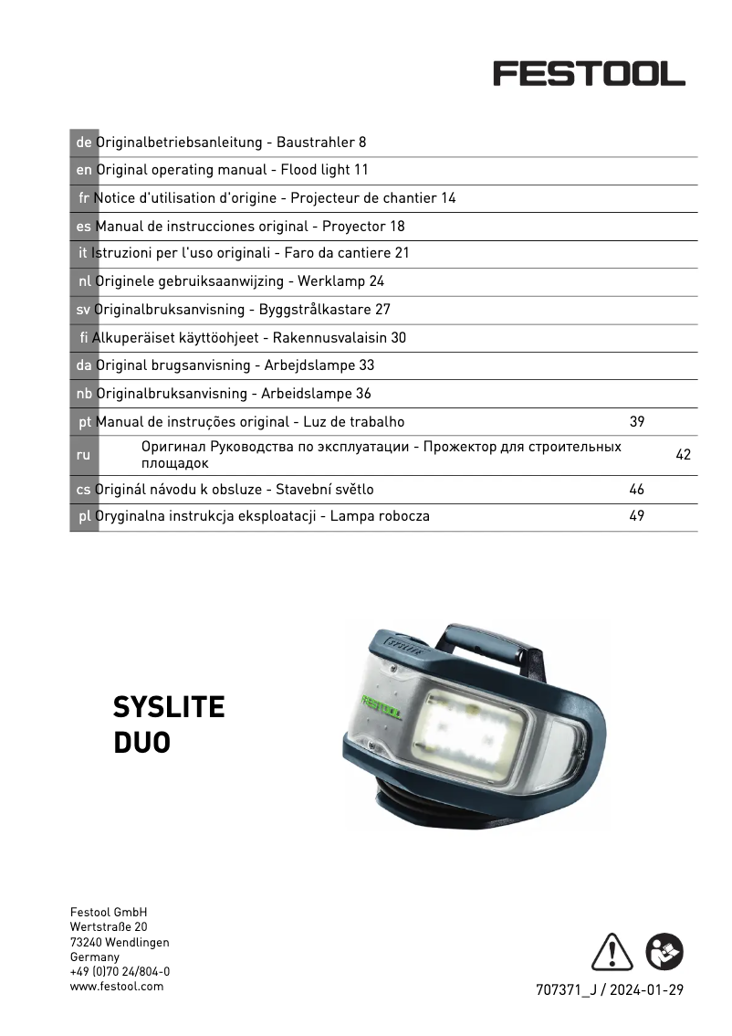 Image de la première page du manuel de l'appareil SYSLITE DUO