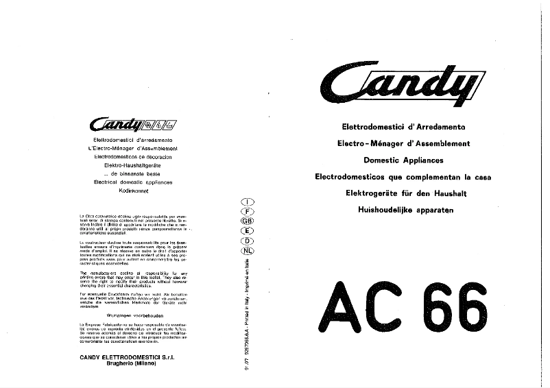 Page n°1 - Manuel utilisateur Candy AC66