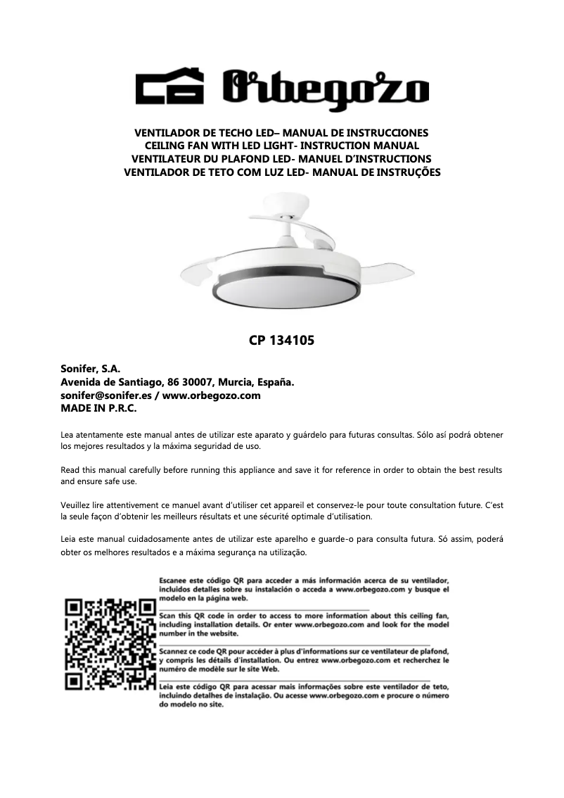 Page n°1 - Manuel utilisateur Orbegozo CP 134105