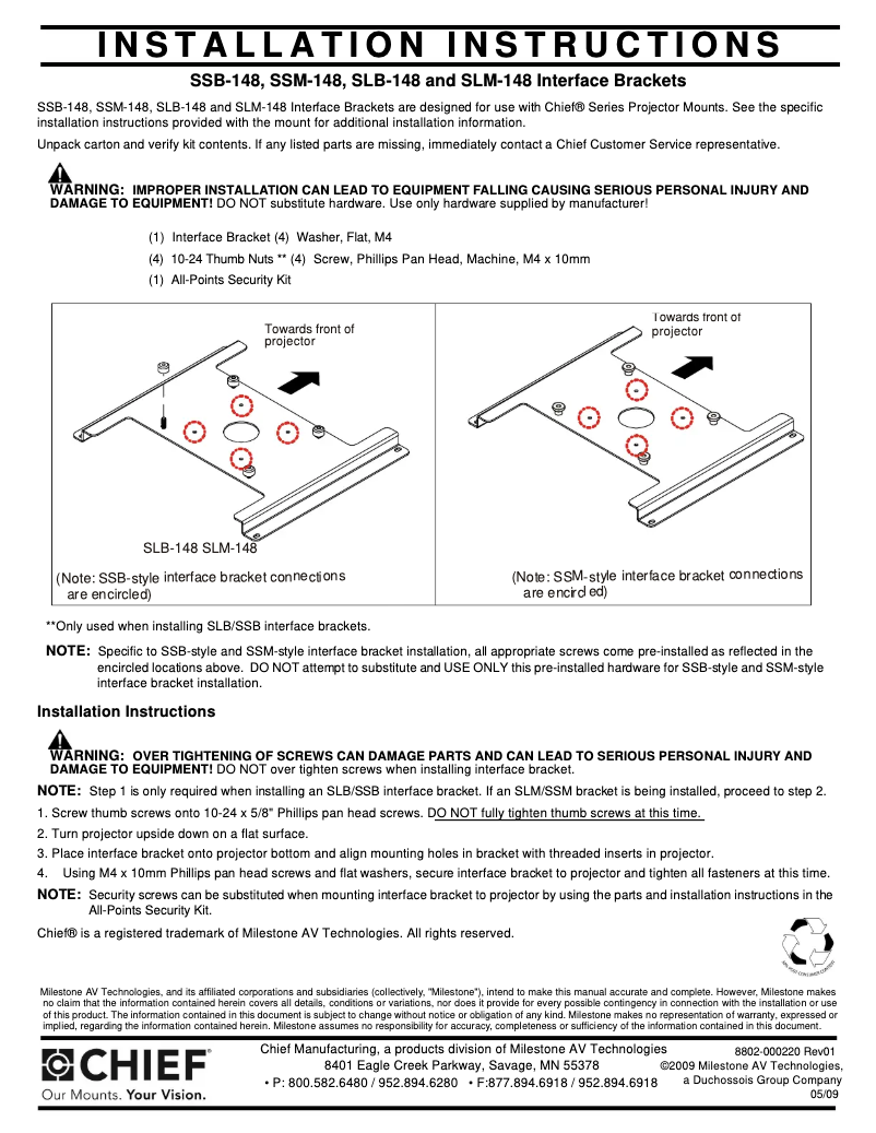 Page 1 de la notice Manuel utilisateur Chief SLB148
