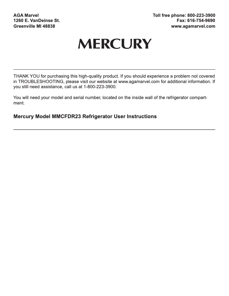 Page 1 de la notice Manuel utilisateur Mercury MMCFDR23