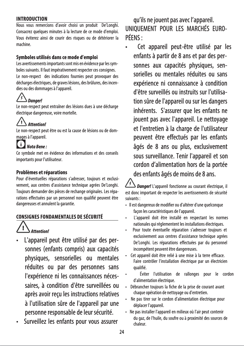 Page 1 de la notice Manuel utilisateur DeLonghi Pinguino PAC ANK92 SILENT