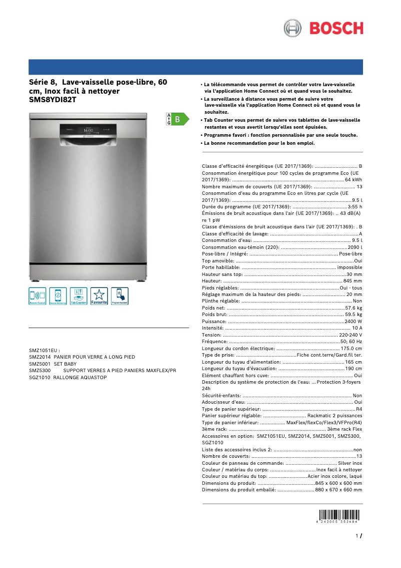 Página 1 del manual Ficha técnica Bosch SMS8YDI82T