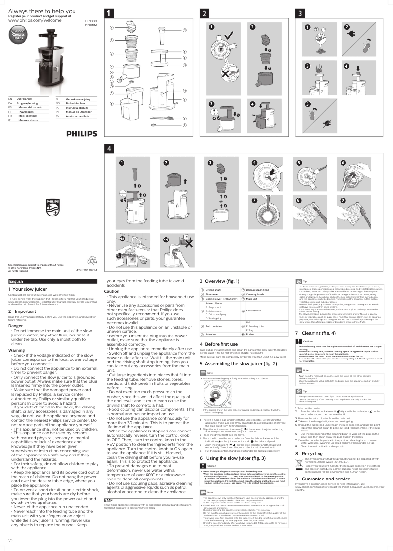 Page 1 de la notice Manuel utilisateur Philips Avance Collection HR1880