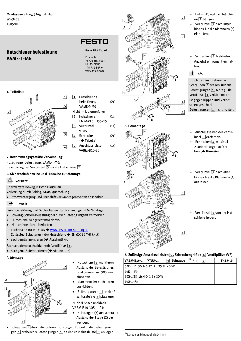 Page 1 de la notice Manuel utilisateur Festo VAME-T-M6