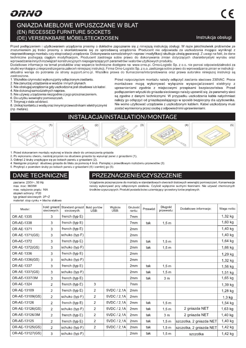 Image de la première page du manuel de l'appareil OR-AE-1338