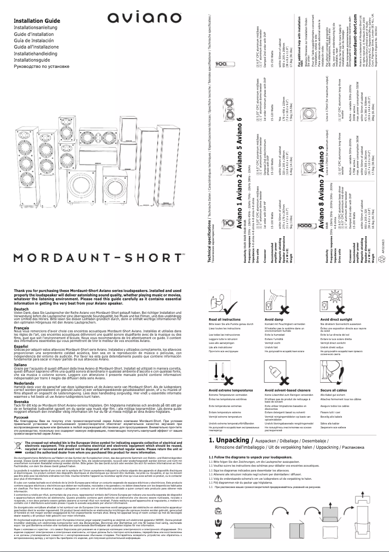 Image de la première page du manuel de l'appareil Mordaunt Short Aviano 5