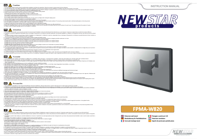 Page 1 de la notice Manuel utilisateur Newstar FPMA-W820