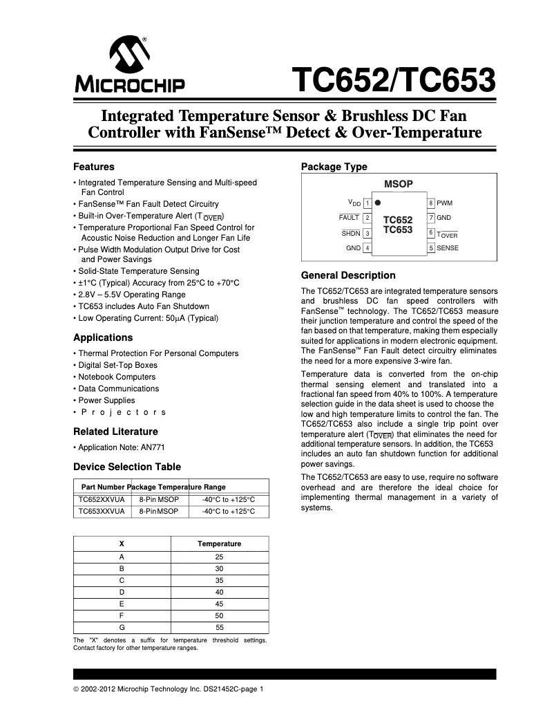 Page 1 de la notice Fiche technique Microchip TC653