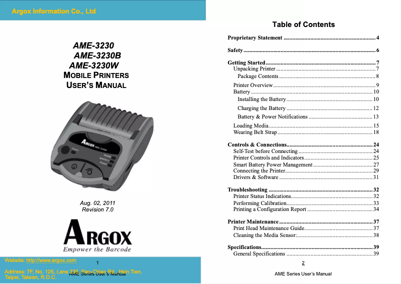 Page n°1 - Manuel utilisateur Argox AME-3230B