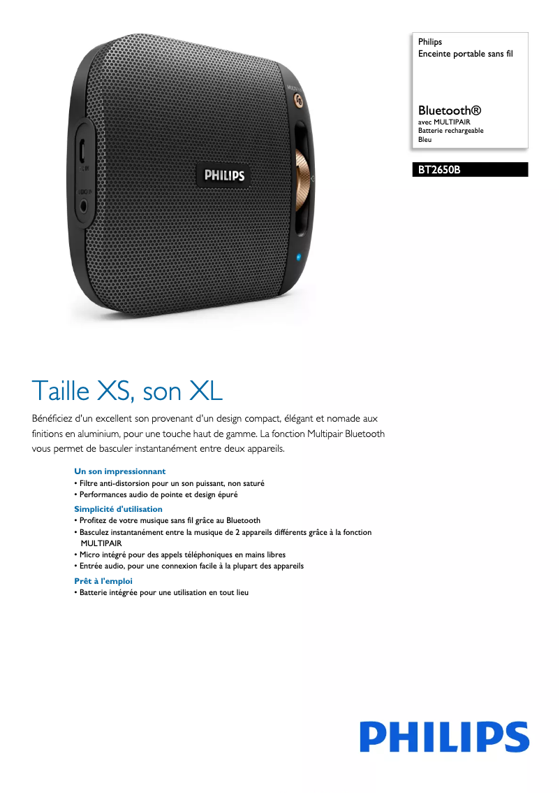 Página 1 del manual Ficha técnica Philips BT2650B