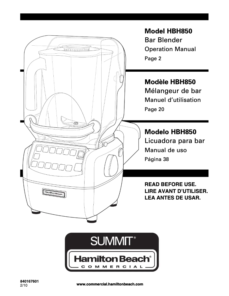 Image de la première page du manuel de l'appareil Summit HBH850