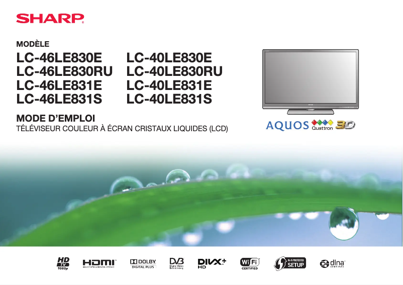 Page n°1 - Manuel utilisateur Sharp LC-40LE830E