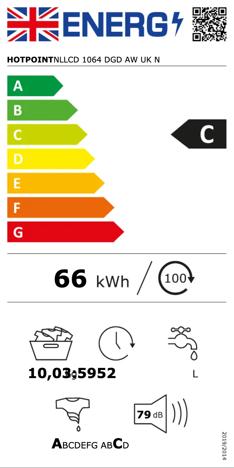Page 1 de la notice Label énergétique Hotpoint NLLCD 1064 DGD AW UK N