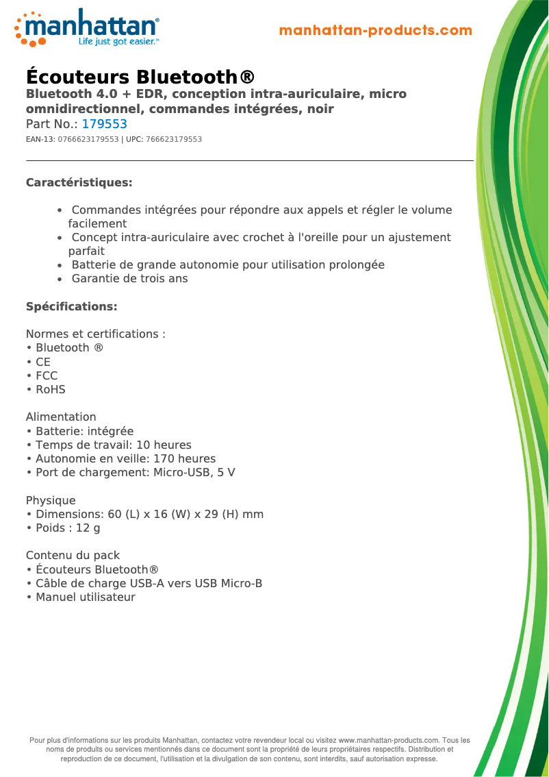 Page 1 de la notice Fiche technique Manhattan 179553