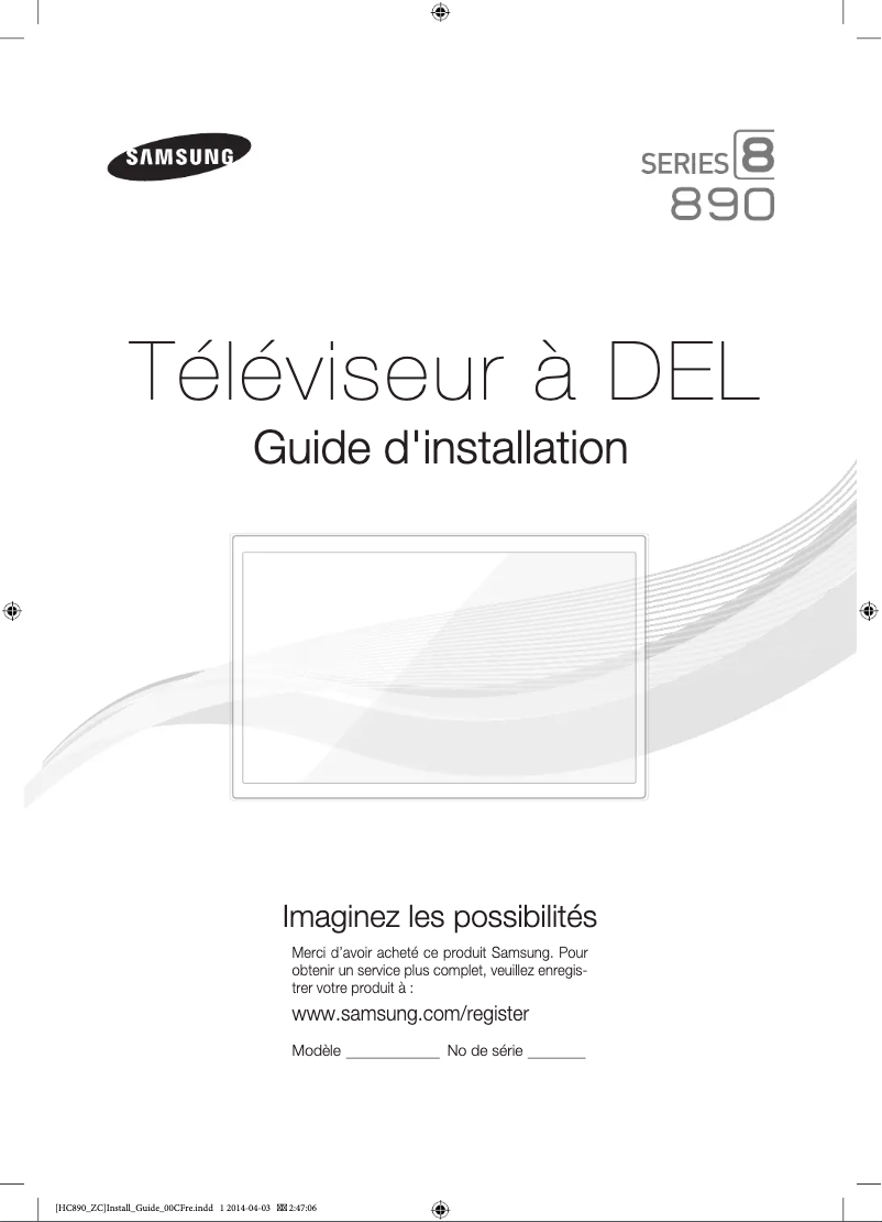 Page 1 de la notice Guide d'installation Samsung HG65NC890XF