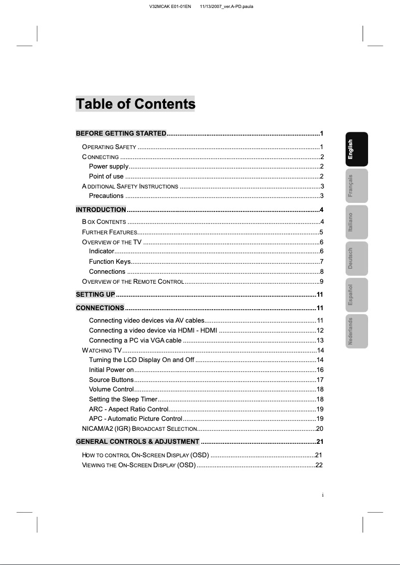 Image de la première page du manuel de l'appareil V32MCAK-ED1