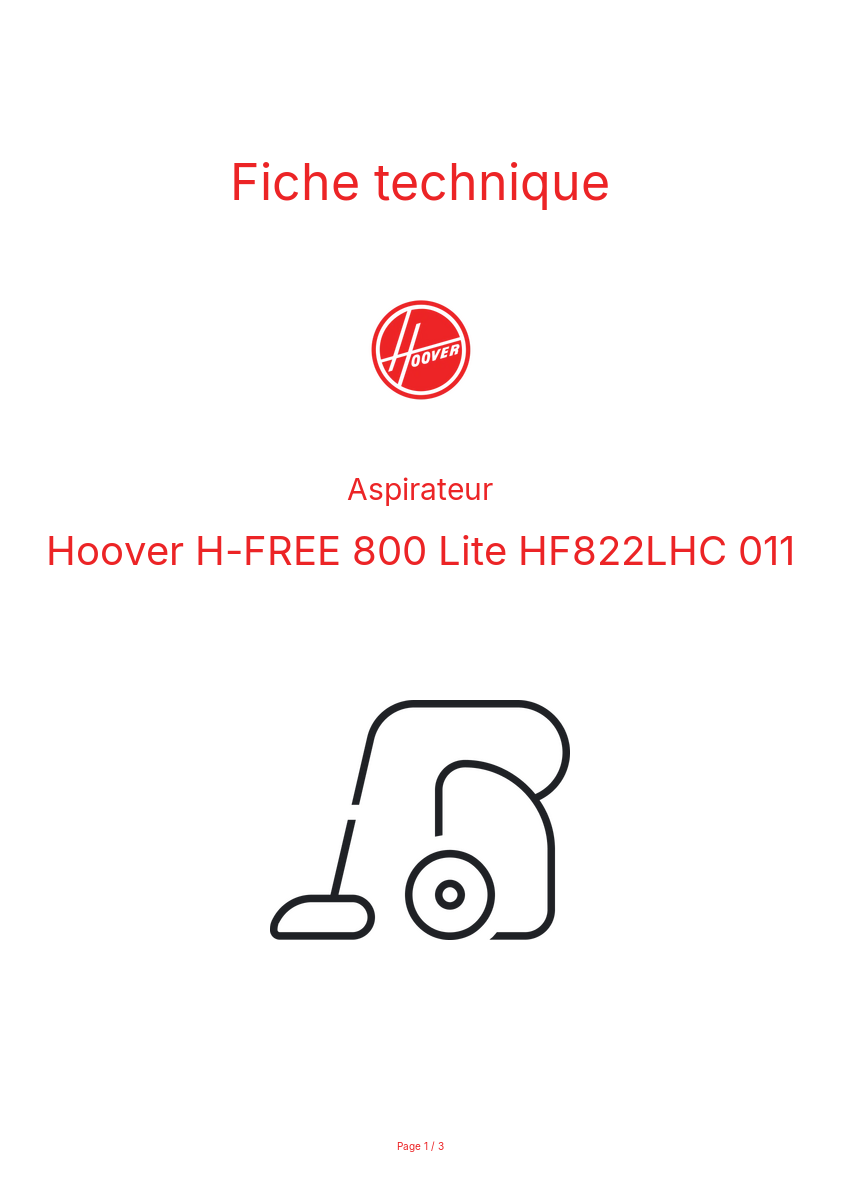 Image de la première page du manuel de l'appareil H-FREE 800 Lite HF822LHC 011