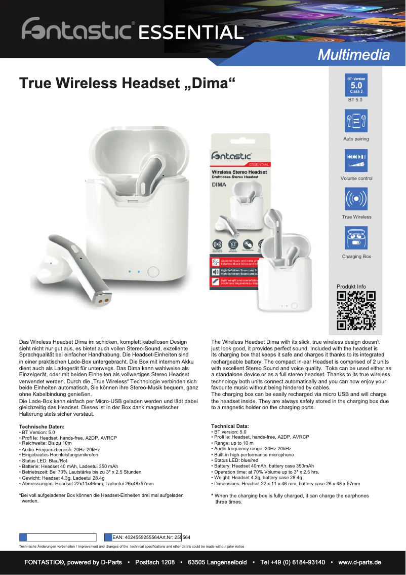 Page 1 de la notice Fiche technique Monacor TWS-DIMA/SW
