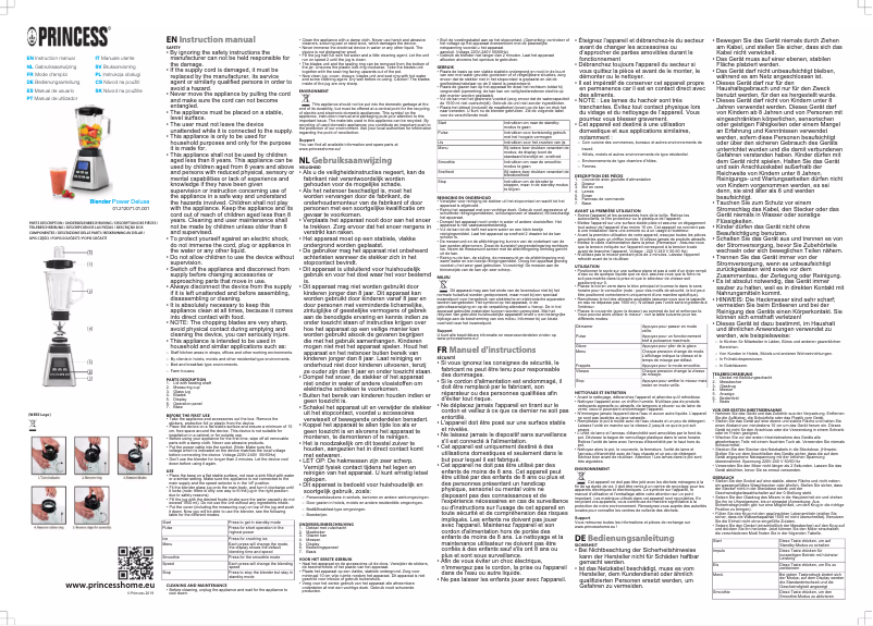 Page 1 de la notice Manuel utilisateur Princess Blender Power Deluxe 212071