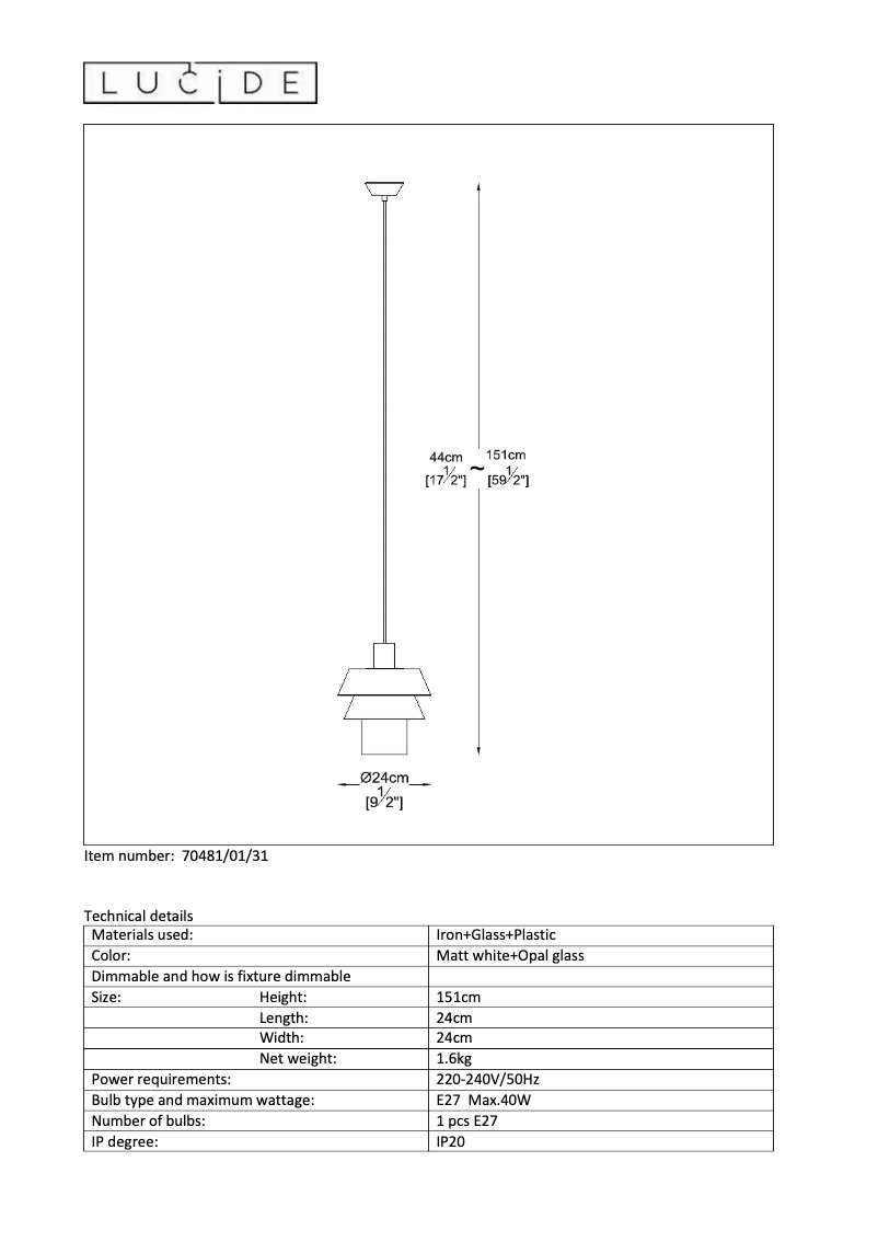 Page 1 de la notice Manuel utilisateur Lucide Jaden
