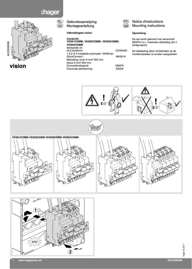 Page 1 de la notice Manuel utilisateur Hager Vision VKS04COMBI
