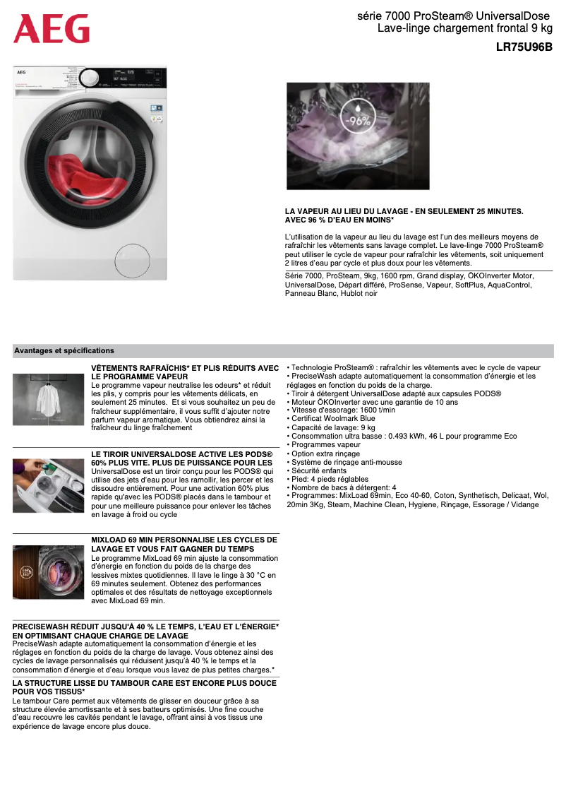 Página 1 del manual Ficha técnica AEG LR75U96B