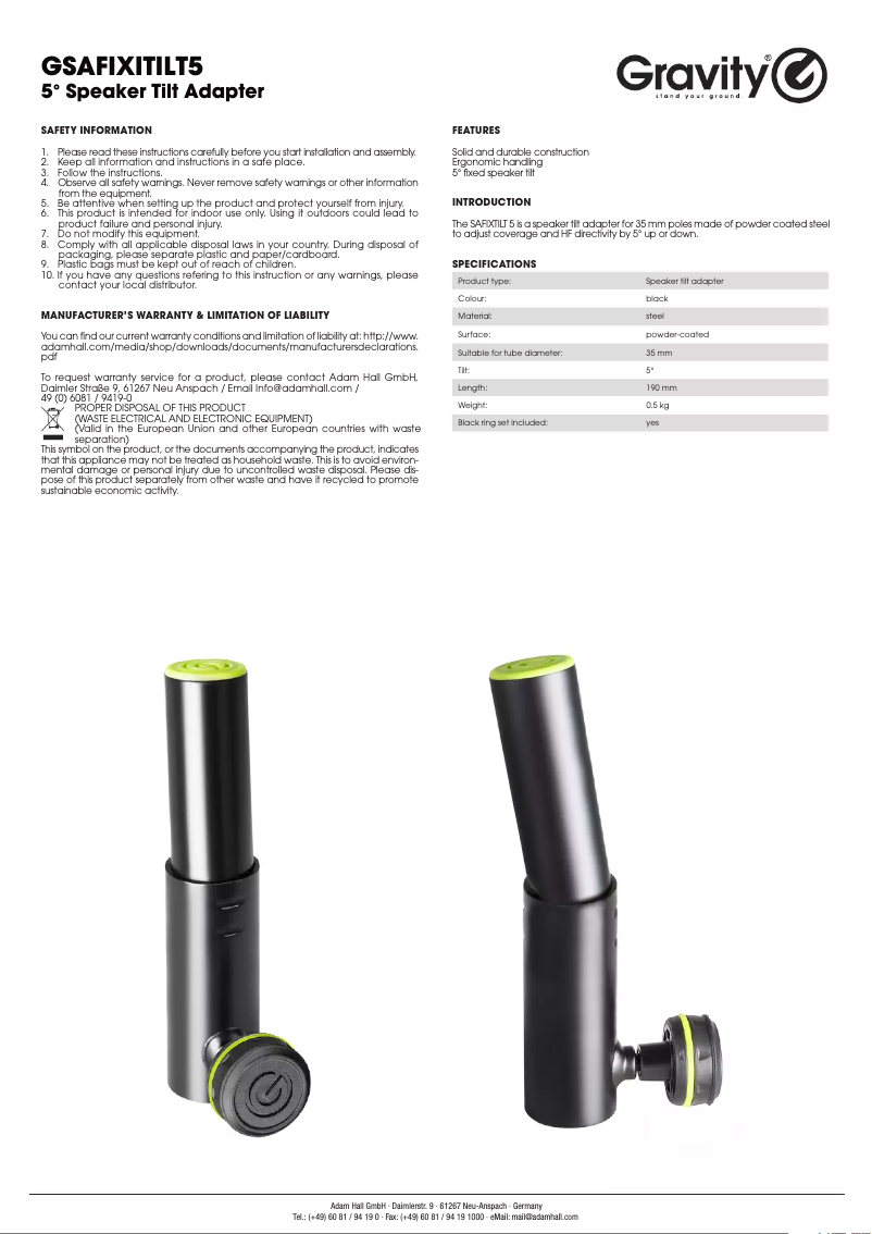 Page 1 de la notice Manuel utilisateur Gravity SA Fixtilt 5