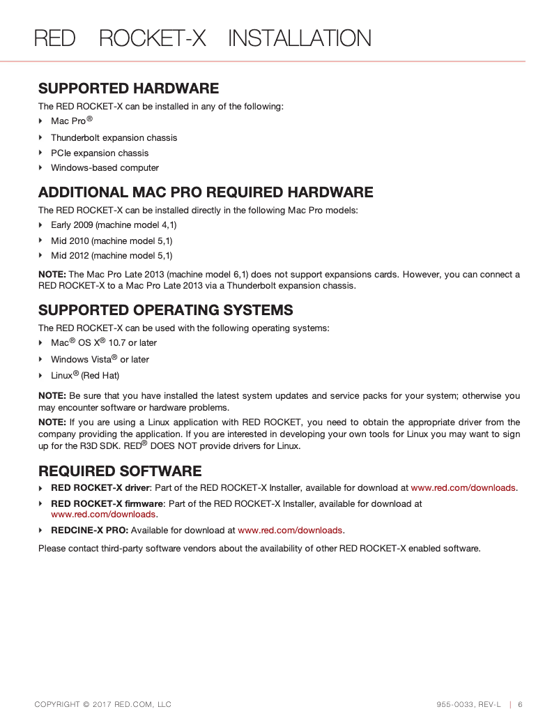 Page 1 de la notice Manuel utilisateur Red Digital Cinema RED ROCKET-X