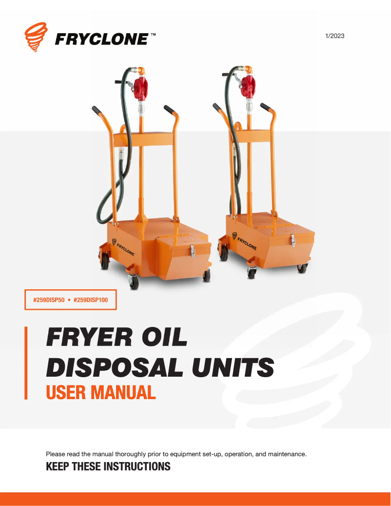 Page 1 de la notice Manuel utilisateur Fryclone 259DISP50