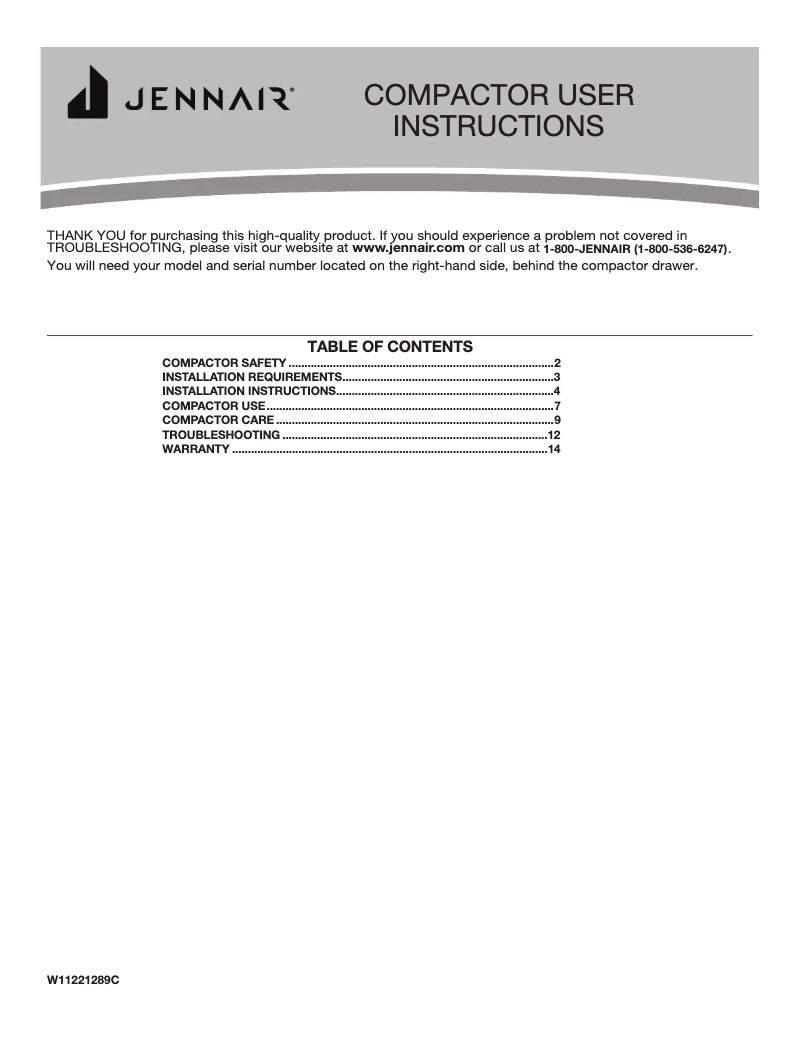 Page 1 de la notice Manuel utilisateur JennAir TC607X