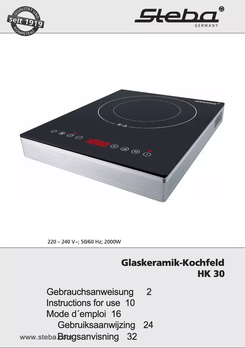 Page 1 de la notice Manuel utilisateur Steba HK 30