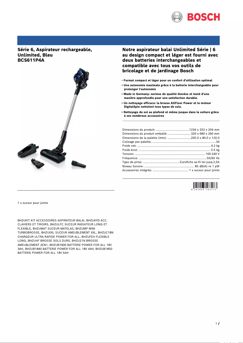 Image de la première page du manuel de l'appareil BCS611P4A