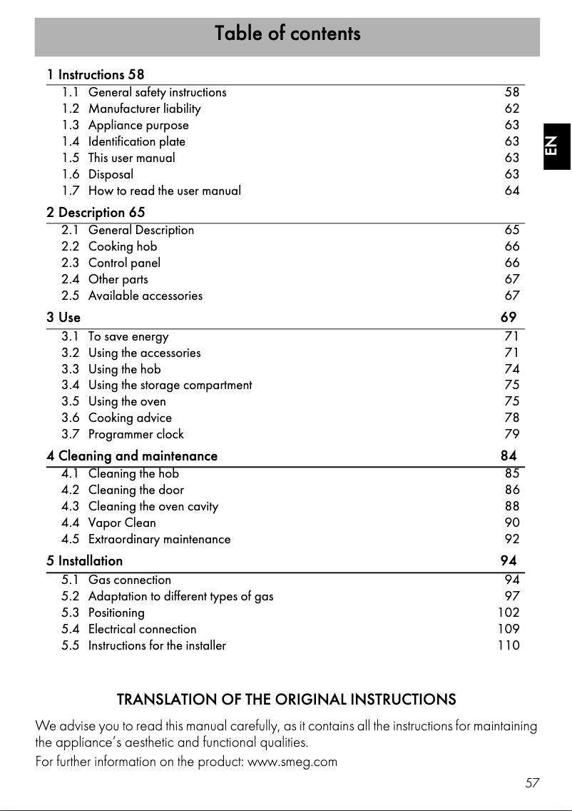 Page 1 de la notice Mode d'emploi Smeg TR90GR