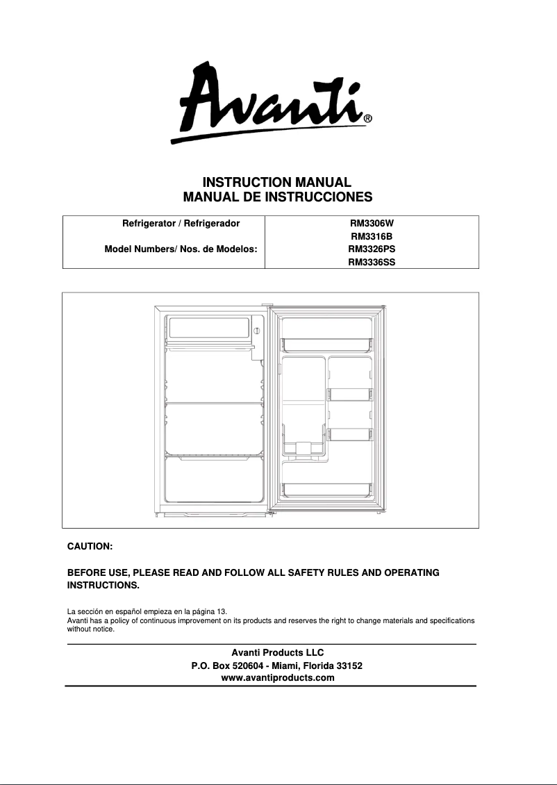 Page n°1 - Manuel utilisateur Avanti RM32J0W