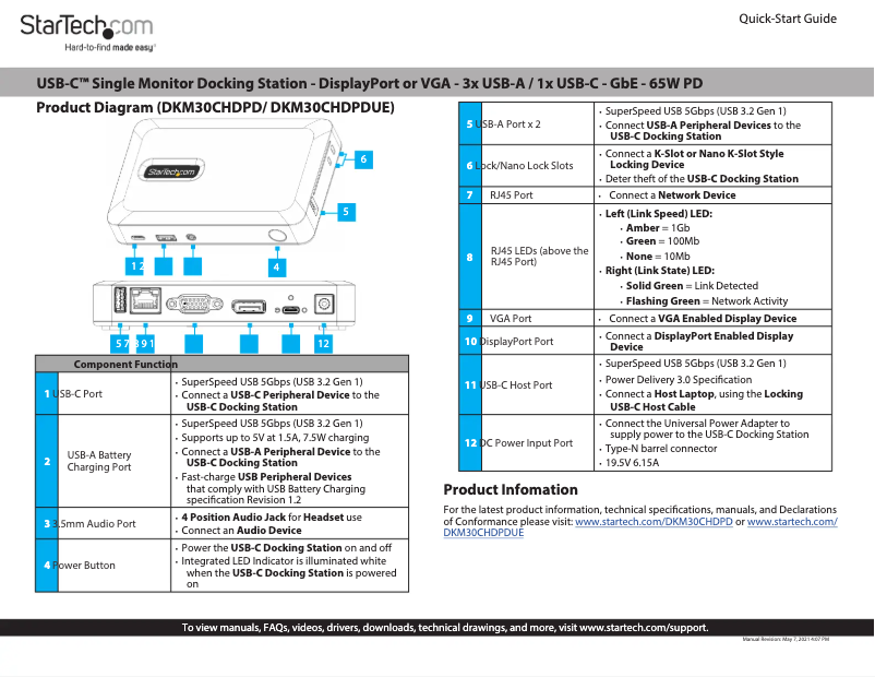 Page 1 de la notice Manuel utilisateur StarTech.com DKM30CHDPDUE