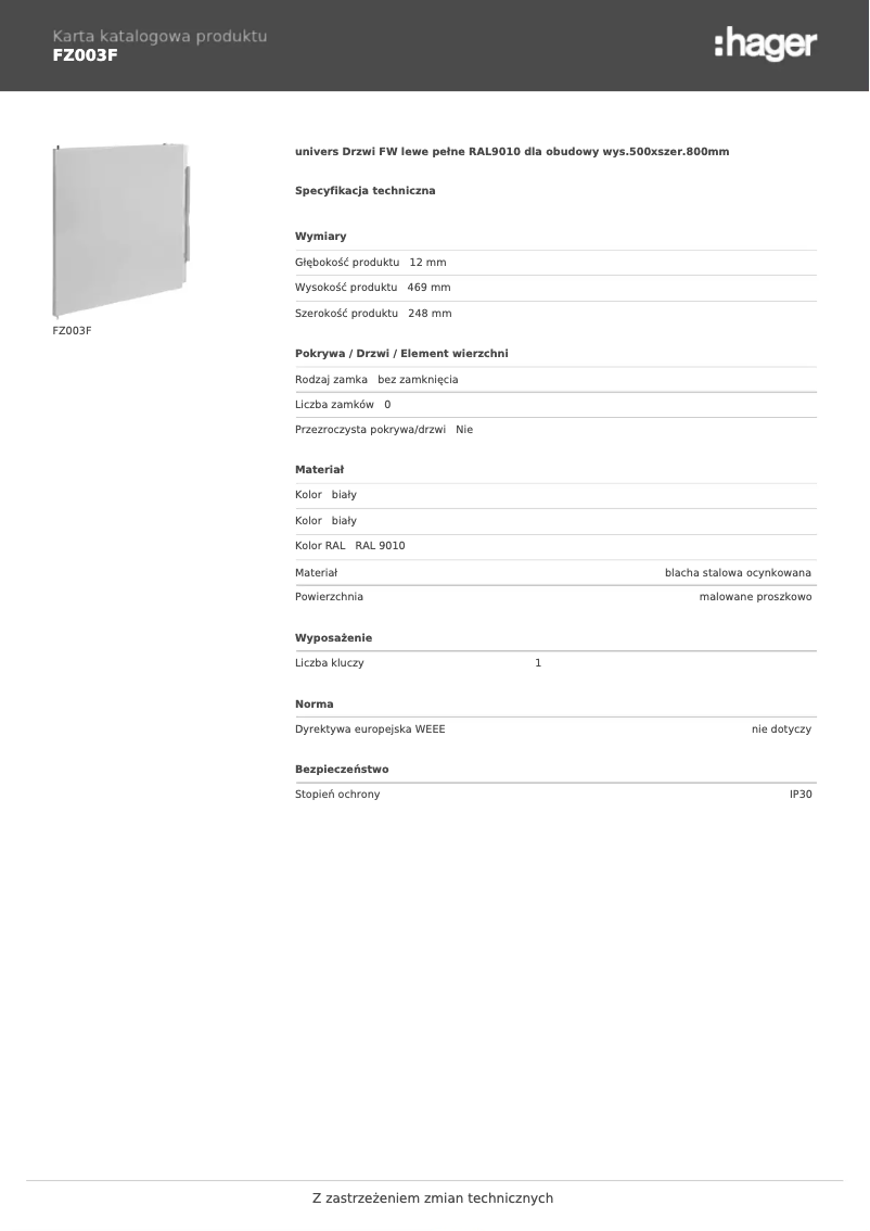 Page n°1 - Manuel utilisateur Hager FZ003F