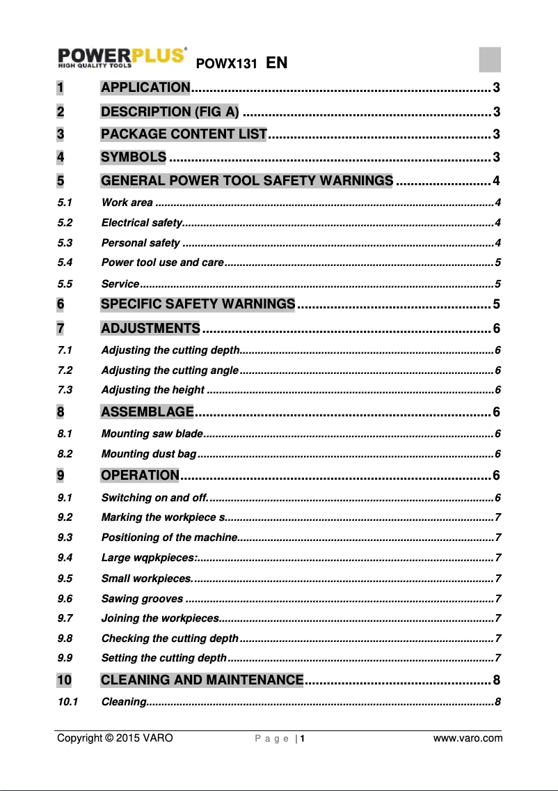 Image de la première page du manuel de l'appareil POWX131