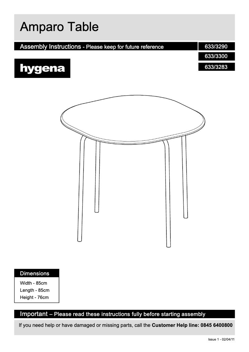 Page n°1 - Manuel utilisateur Hygena Amparo