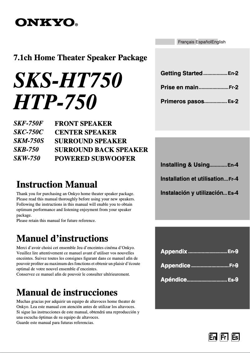 Page n°1 - Manuel utilisateur Onkyo SKS-HT750