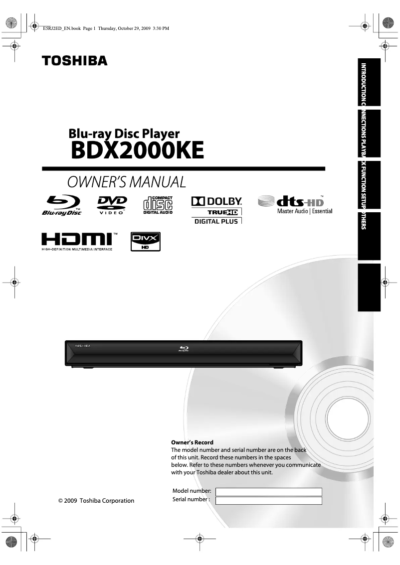 Página 1 del manual Manual de usuario Toshiba BDX2000KE